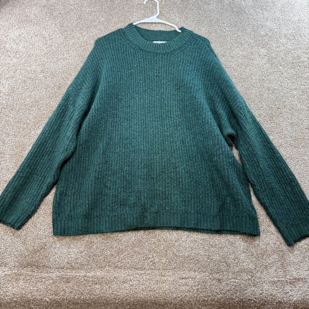 American Eagle Forest Green Ribbed Crewneck Sweater Womens Large Relaxed Fit